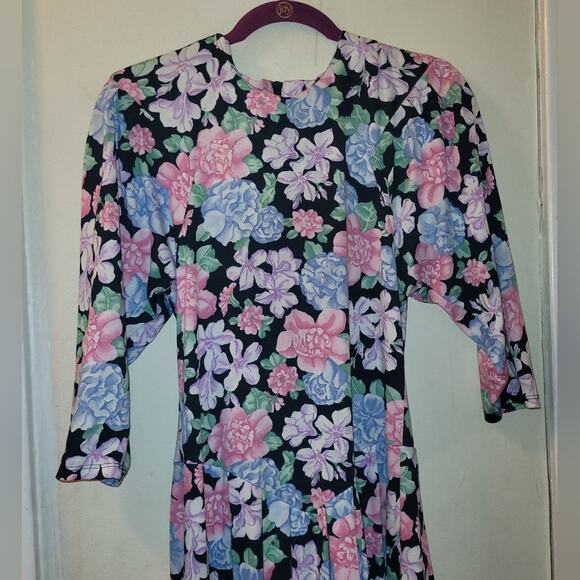 Vntg Womens 1980s Floral Print USA Made Britland 3/4 Sleeve Dress Size 9 - Picture 4 of 11